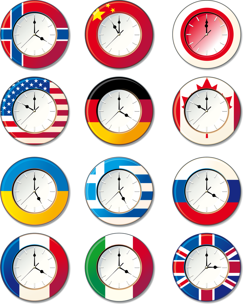 Vector Clocks In Different Countries Vector download