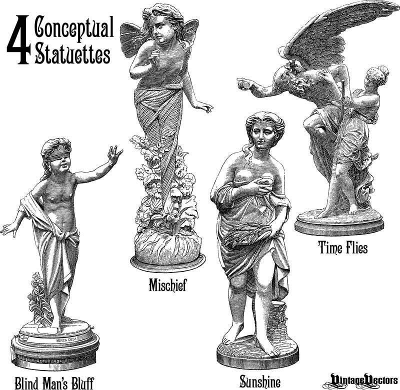 4 vectores de estatua que muestran 4 conceptos