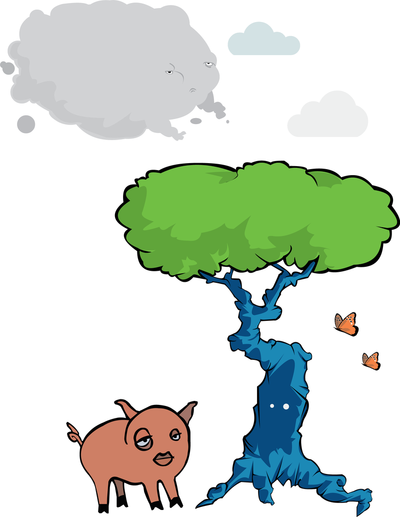 Desenho de porco e árvore