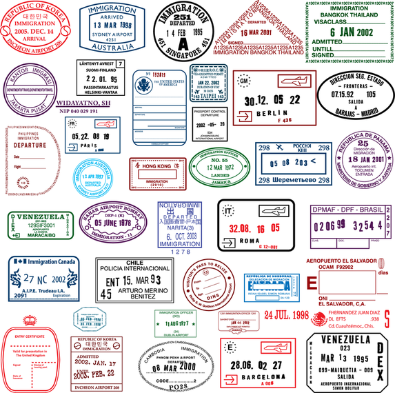 Countries In The Visa Stamp Vector Countries In The Visa Stamp Vector