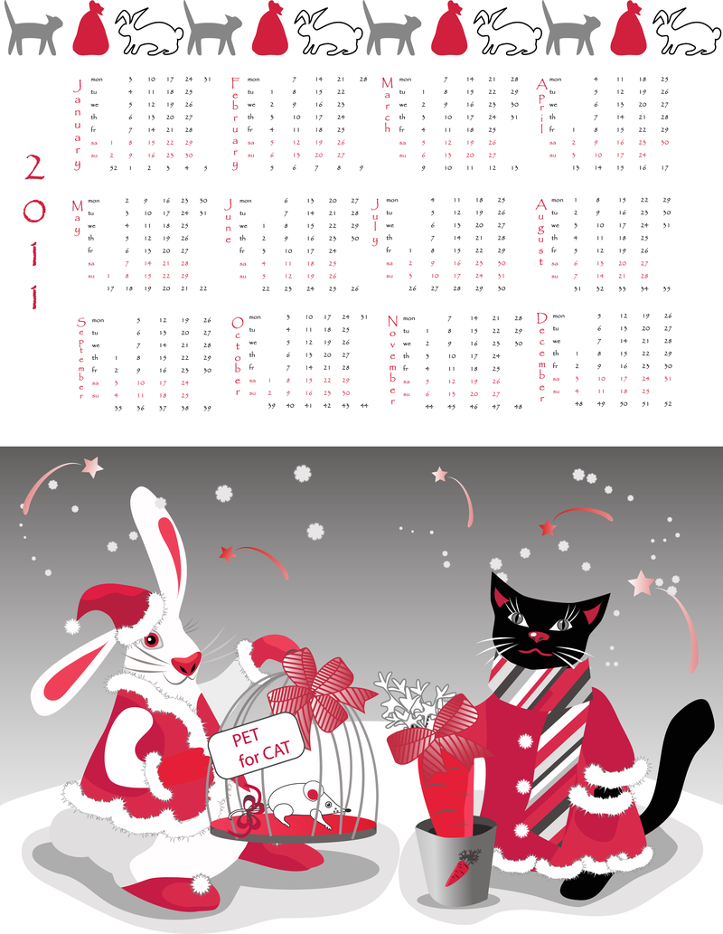 Año del conejo 2011 Vector de plantilla de calendario