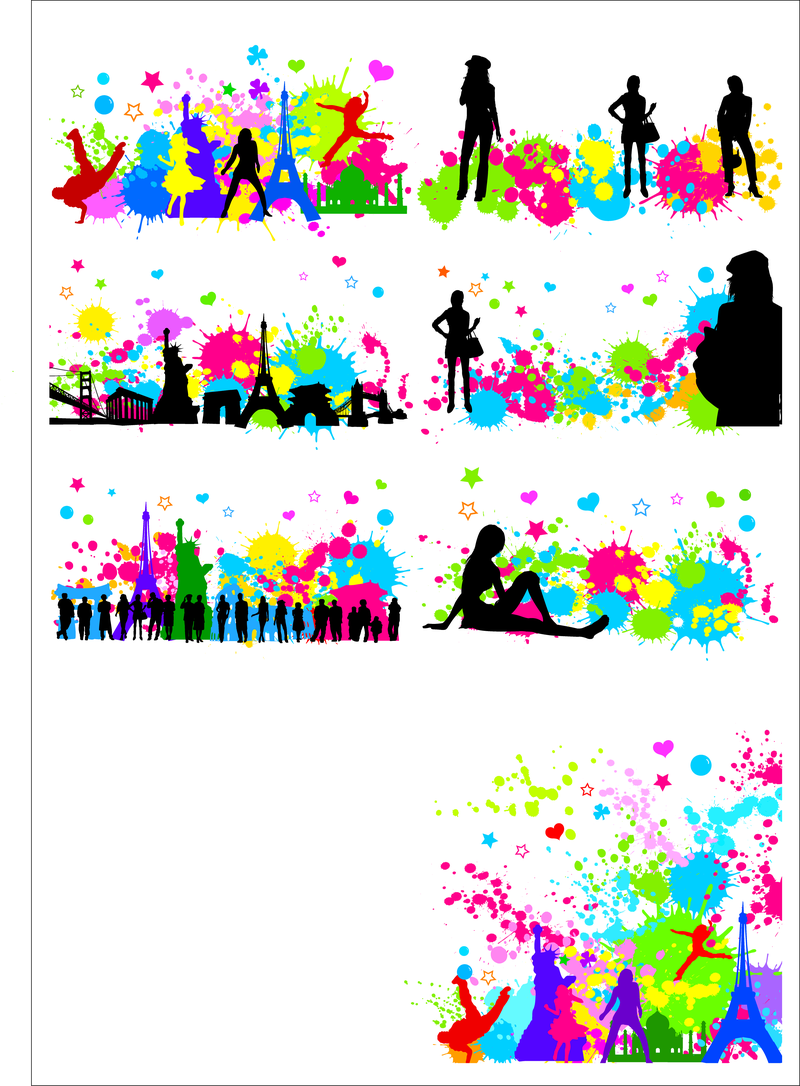 Personagem de cidade grátis com gráficos vetoriais de manchas de tinta coloridas