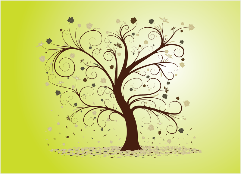 Ilustração de árvore com cachos e redemoinhos