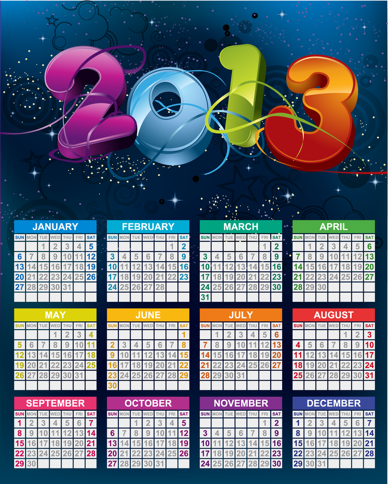 Vektorkalender 2013 Neujahr