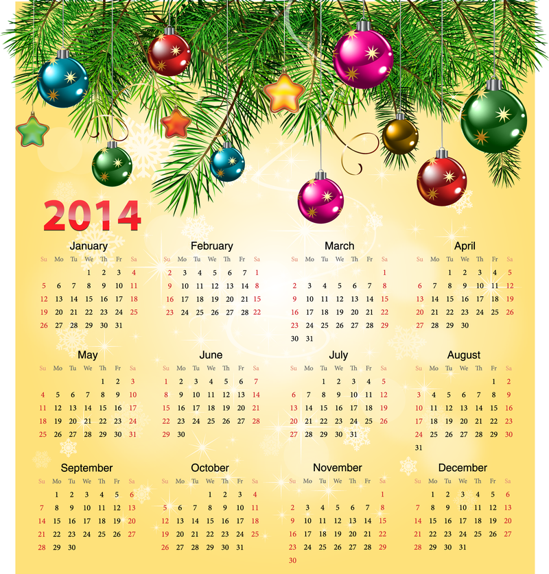 Calendário 2014 com bola de Natal