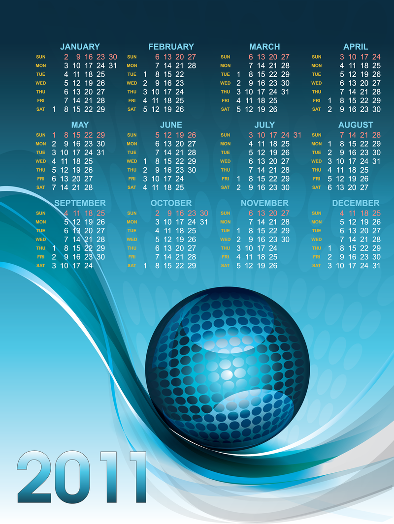 Modelo de calendário 2011 com esfera
