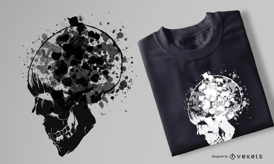 Diseño de camiseta de calavera de acuarela de grunge Diseño de camiseta de calavera de acuarela de grunge