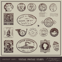 Cartões postais vintage e selos postais 01 vetor