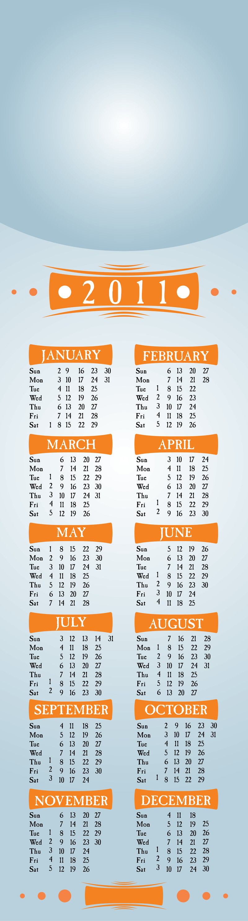 Vector de plantilla de calendario simple 2011