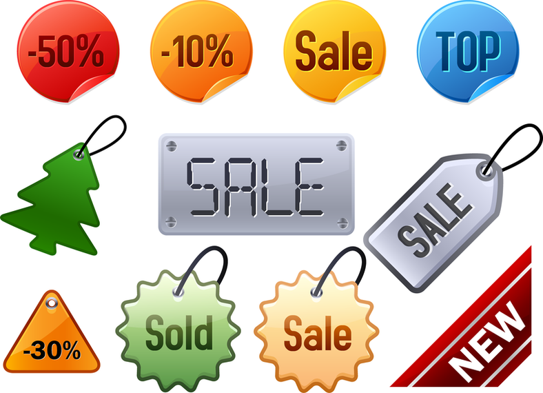 Attractive Discounts Listed On Labels Vector - Vector download