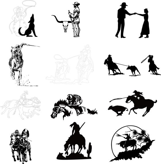 Black And White Cowboy Series A Vector Drawing Black And White Cowboy Series A Vector Drawing