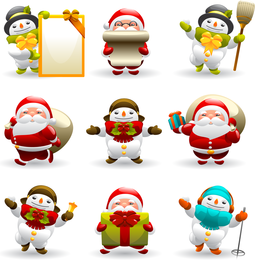 Vetor fofo de Papai Noel e boneco de neve