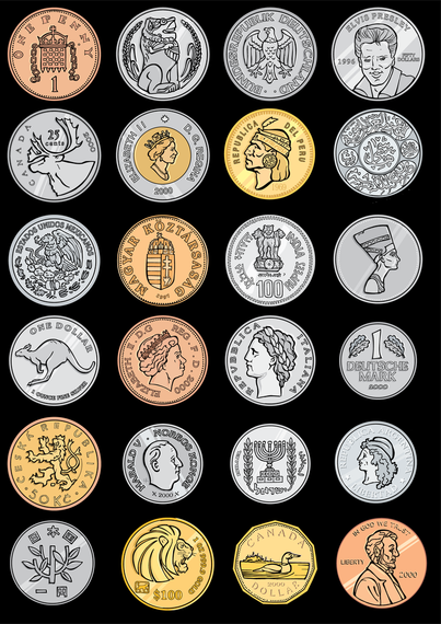 Variety Of Foreign Coins Vector Variety Of Foreign Coins Vector