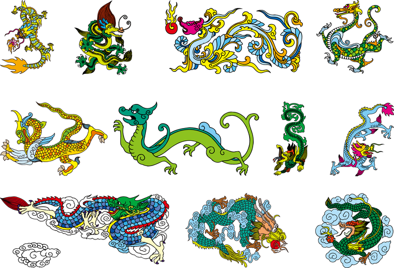 Vector de dragón clásico chino de los nueve