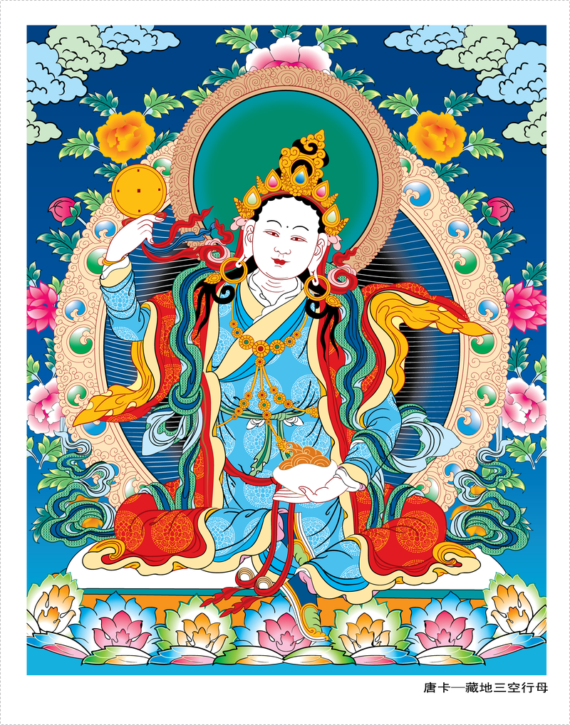 Thangka tibetano três linhas de lótus vazio feminino vetor Ai