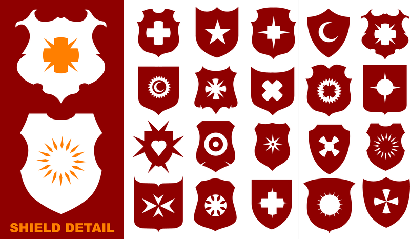 Uma variedade de formas de escudo
