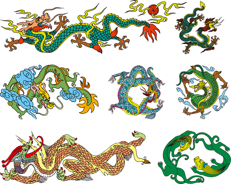 Vetor dos dez dragões clássicos chineses