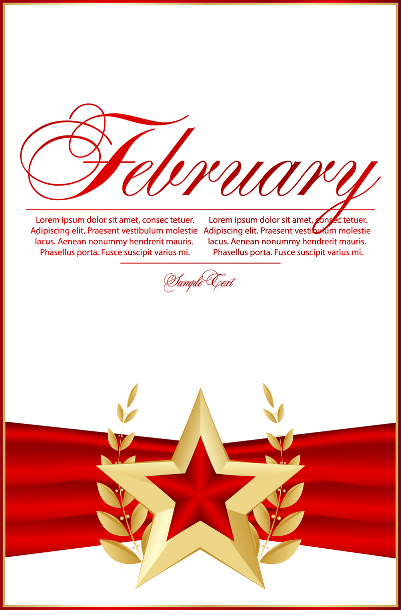 Banner de febrero rojo y dorado