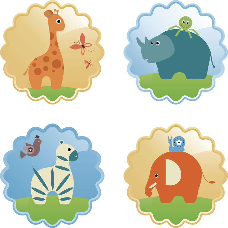 Cute Wild Animal Label Set Vector Download