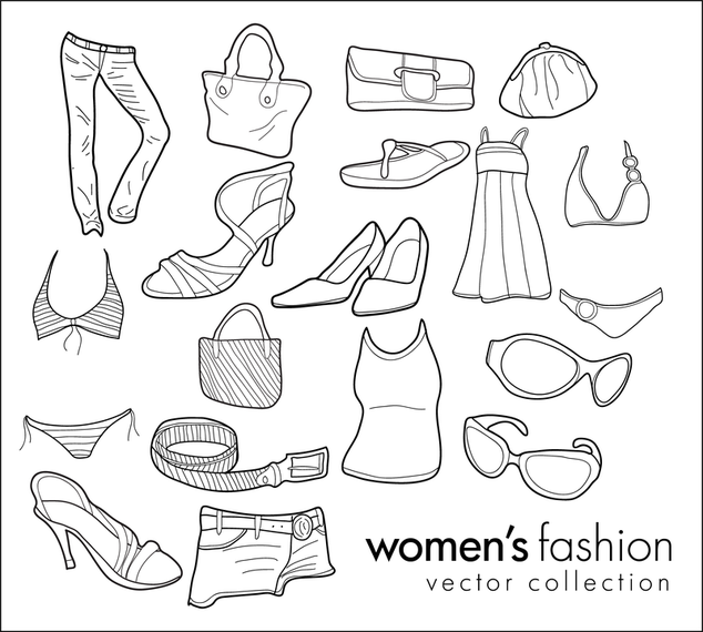 Vector libre Doodles moda de ropa de mujer Vector libre Doodles moda de ropa de mujer
