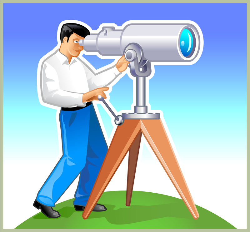 El navegador mira hacia adelante a través del telescopio