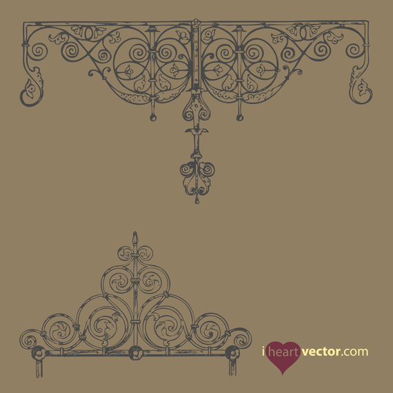 Antique Iron Ornament Vector Set Antique Iron Ornament Vector Set