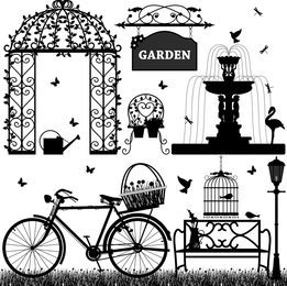 Vector de elementos de jardín de estilo europeo Vector de elementos de jardín de estilo europeo