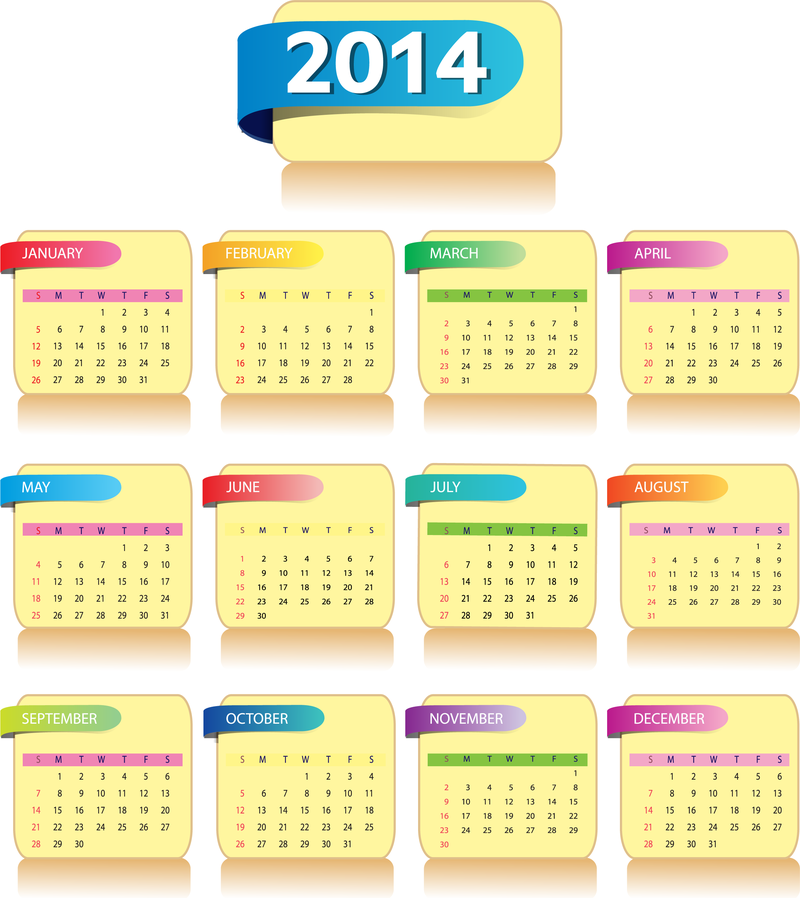 Calendario 2014 con cuadrados redondeados