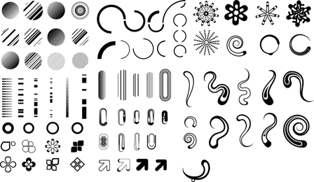 Serie de elementos de diseño en blanco y negro Vector 3 gráficos simples