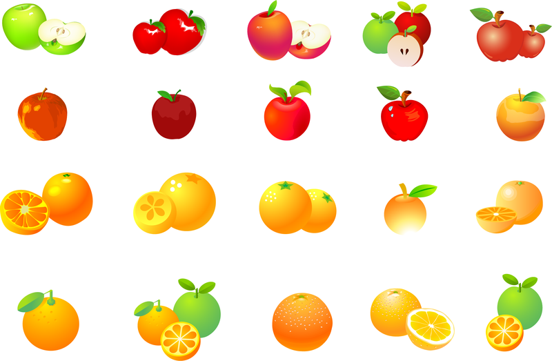 Conjunto gráfico vetorial de maçã e laranja