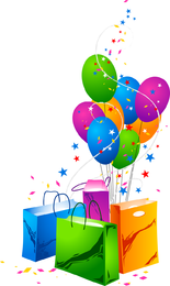 Vector festivo de globos y bolsas de compras