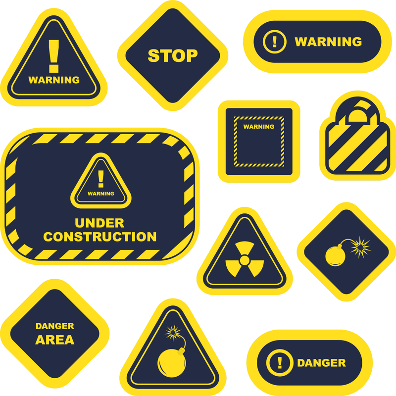 Gelbe Warnzeichen und Etiketten 02 Vektor