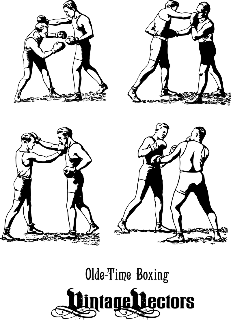 Boxeadores de antaño en posturas de boxeo clásicas Puñetazos