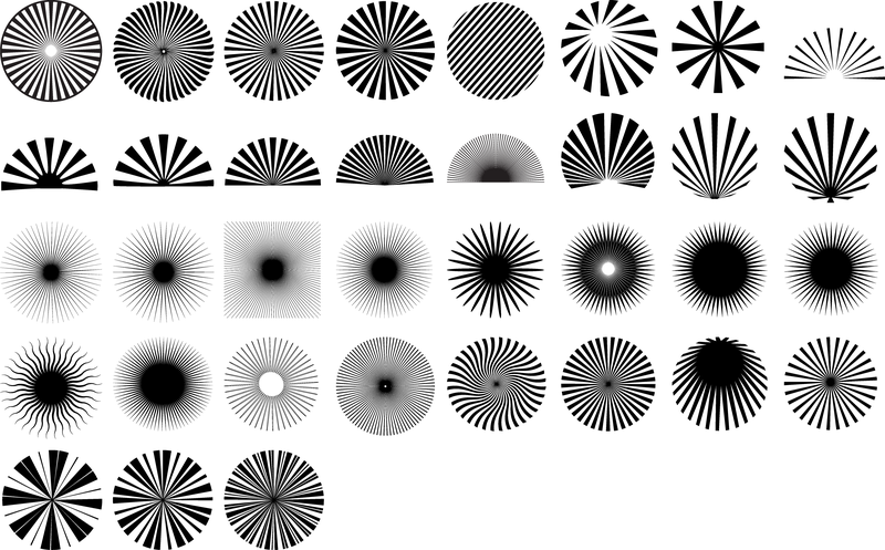 Série de elementos de design em preto e branco radiação vetorial 13