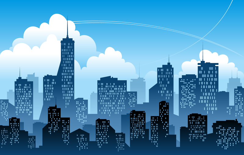 Ilustração vetorial de cidade moderna azul