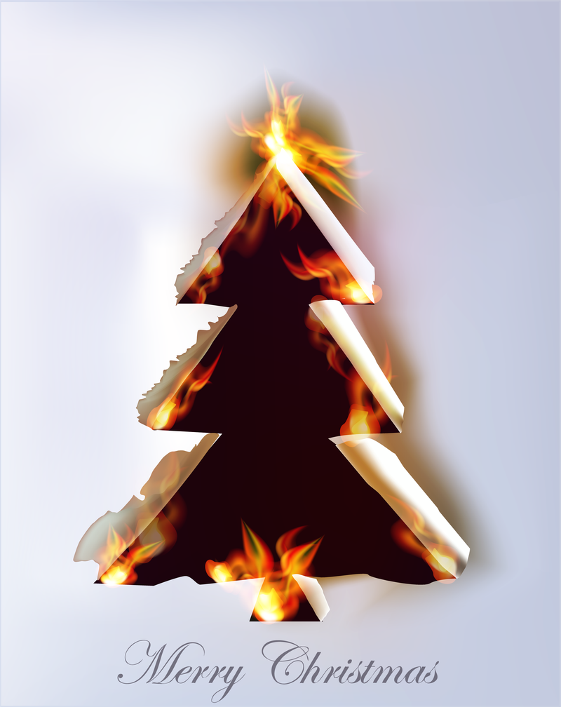 Navidad quemando papel con arbol