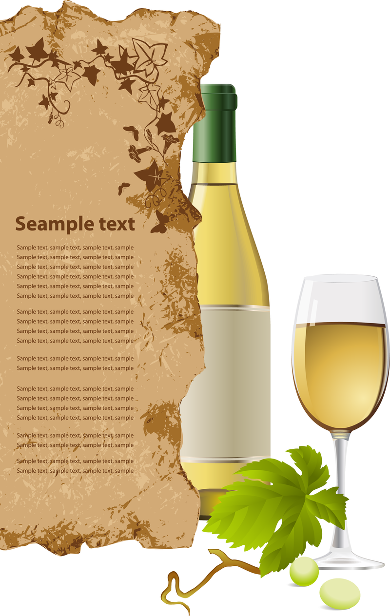 Vetor de garrafas e copos de vinho branco