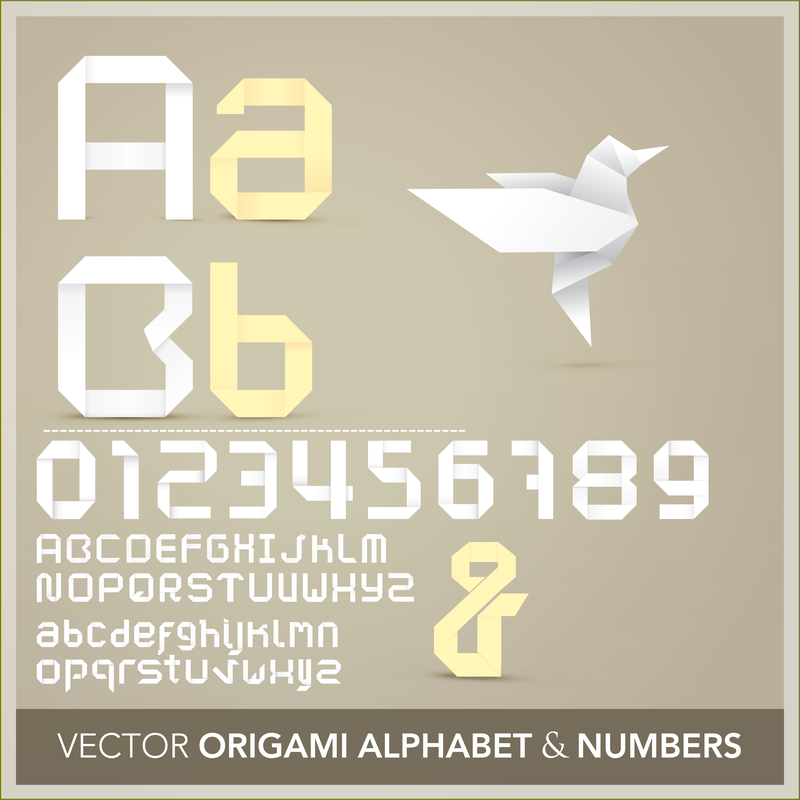 Cinta de origami 26 letras y números en inglés Vector 2