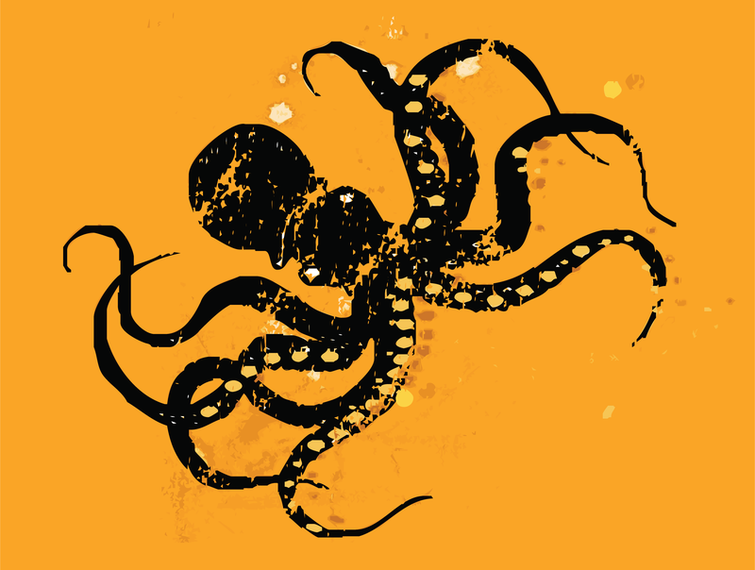 Octopus Retro Print Black Orange Deep Sea Creature Octopus Retro Print Black Orange Deep Sea Creature