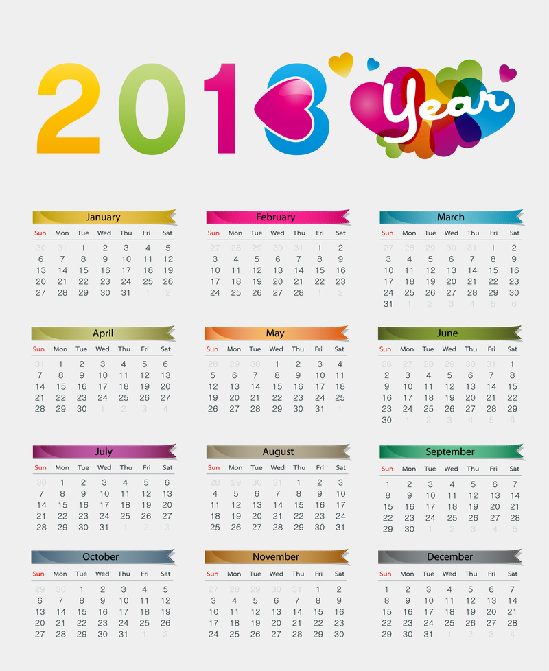 Ilustração colorida do vetor do calendário 2013