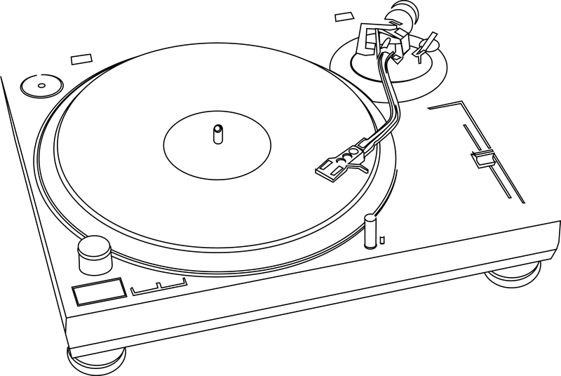Vector de dibujo de línea de reproductor de disco de plástico de música jazz