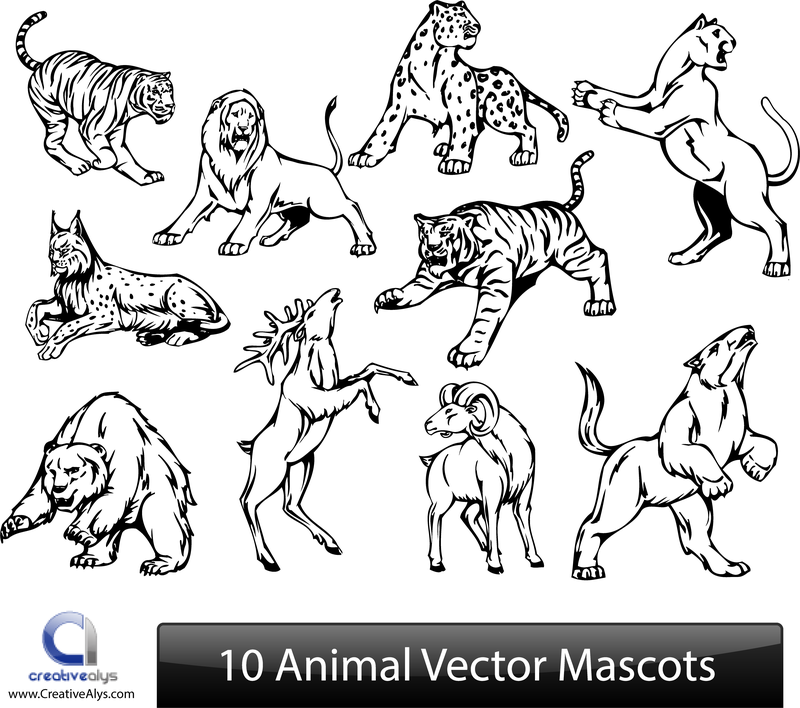 10 Tier Vektor Maskottchen Set