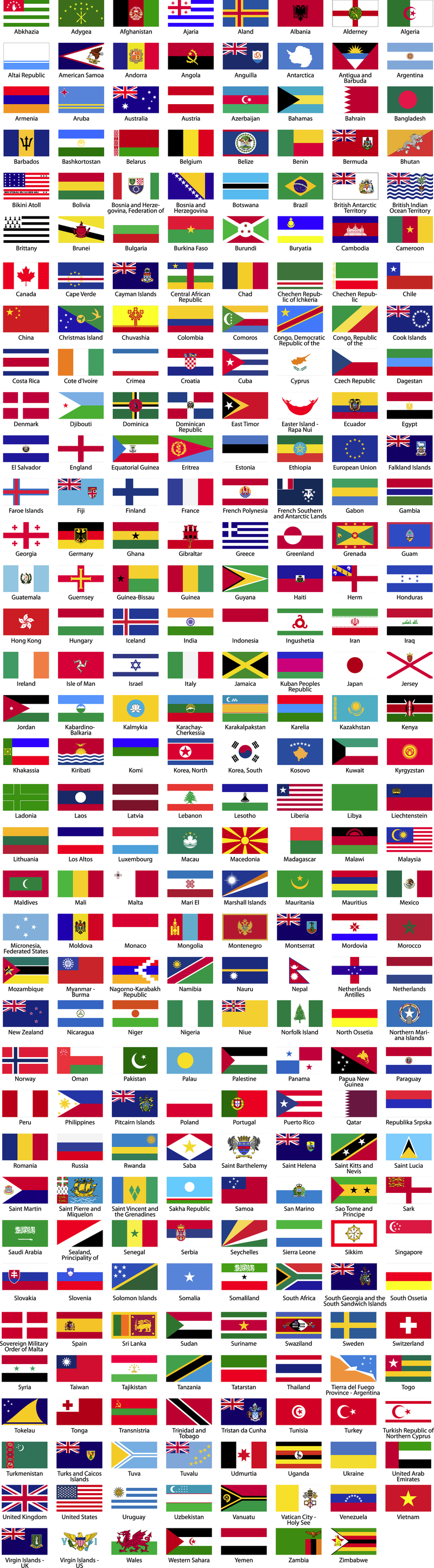 Flaggen der Welt alphabetisch sortiert