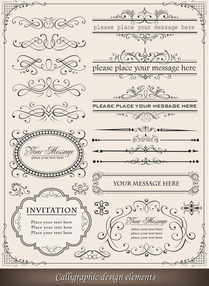 Ornament and ribbons calligraphic design set Ornament and ribbons calligraphic design set