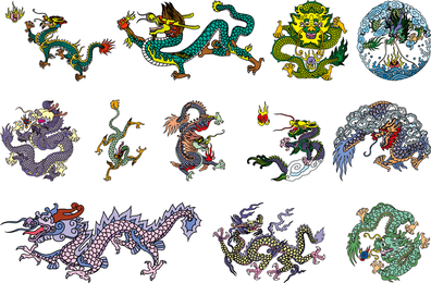 Vector de dragón clásico chino de los seis