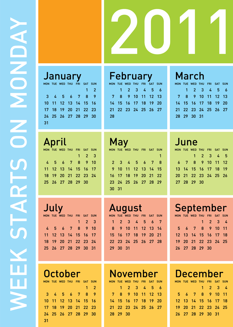 2011 Calendar Template In Colors Vector Download