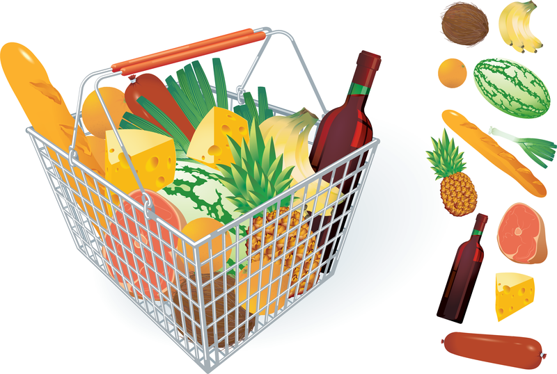 Frutas y verduras y cesta de la compra 04 Vector