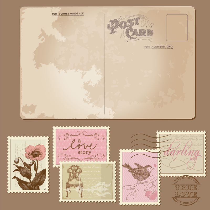 Cartões-postais e selos clássicos 03 Vector
