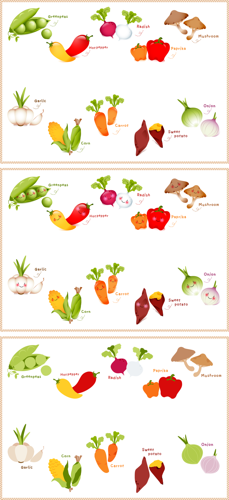 Vector encantador de frutas y verduras