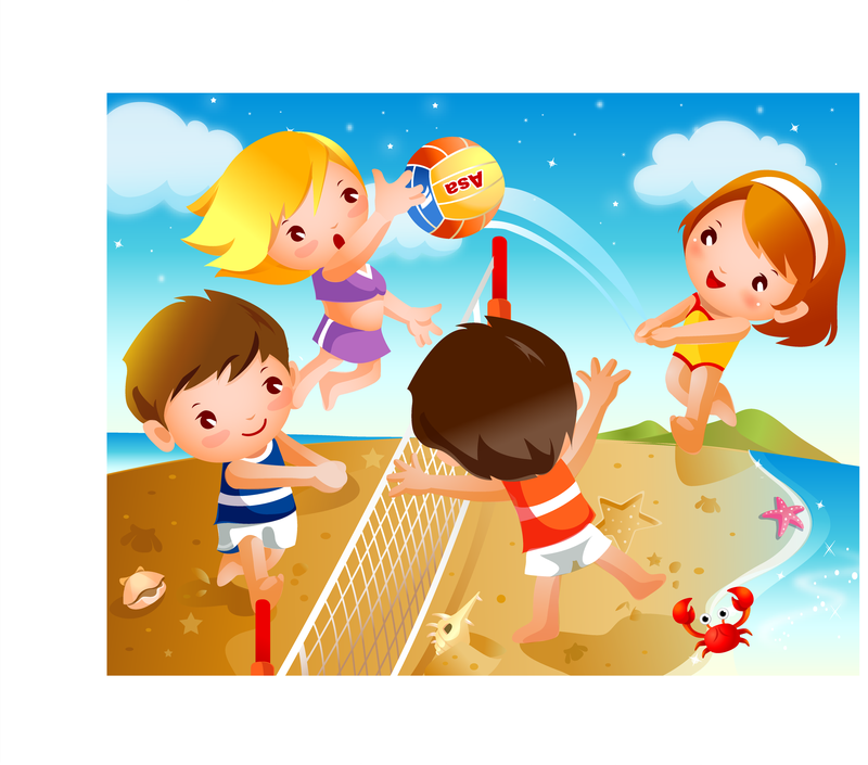 Glückliche Kinder Beach-Volleyball-Bewegungsvektor